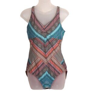 Prana Riviera Dreaming One Piece Swimsuit Strappy Geometric Tummy Control